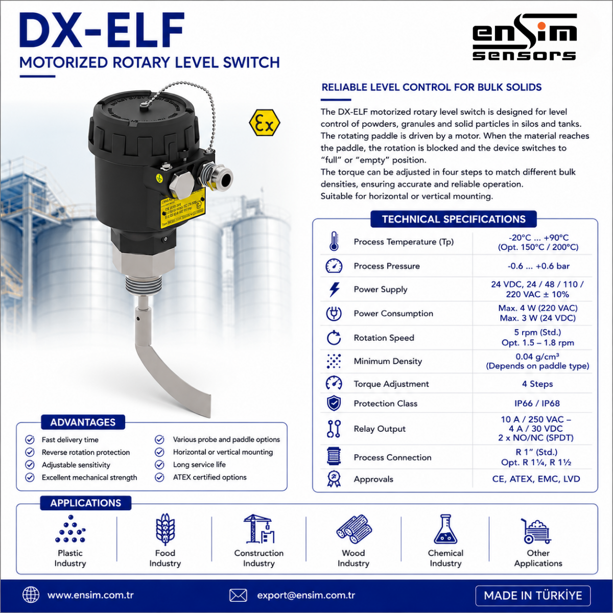 DX-ELF Motorized Rotary Level Switch: Reliable Level Control for Bulk Solids in Silos and Tanks