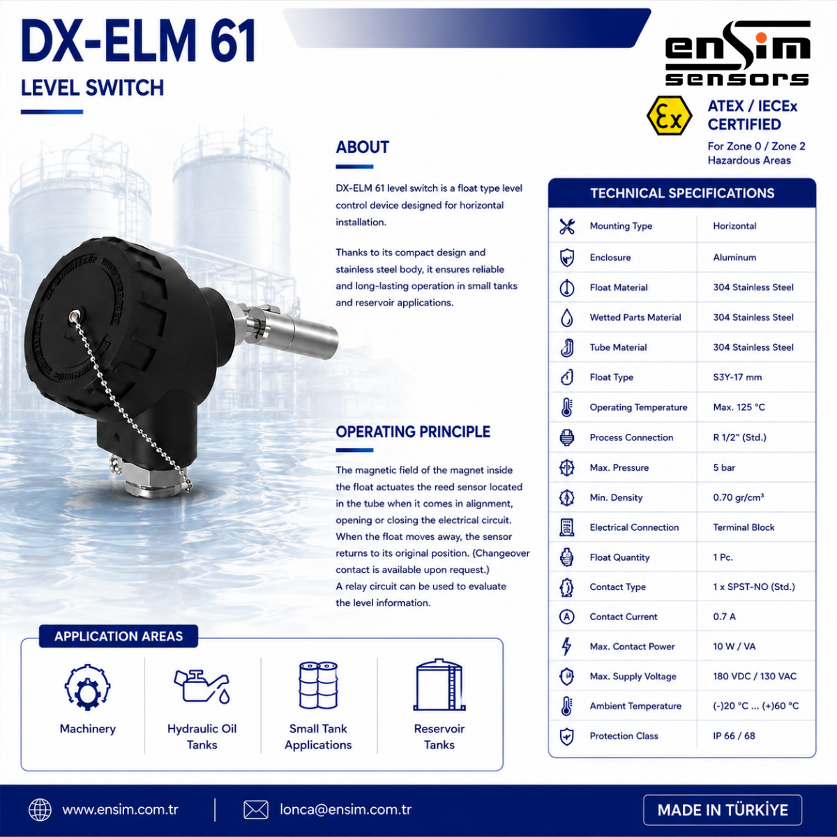 DX-ELM Level Switch Series: Compact Stainless Steel Level Control for Industrial Tanks