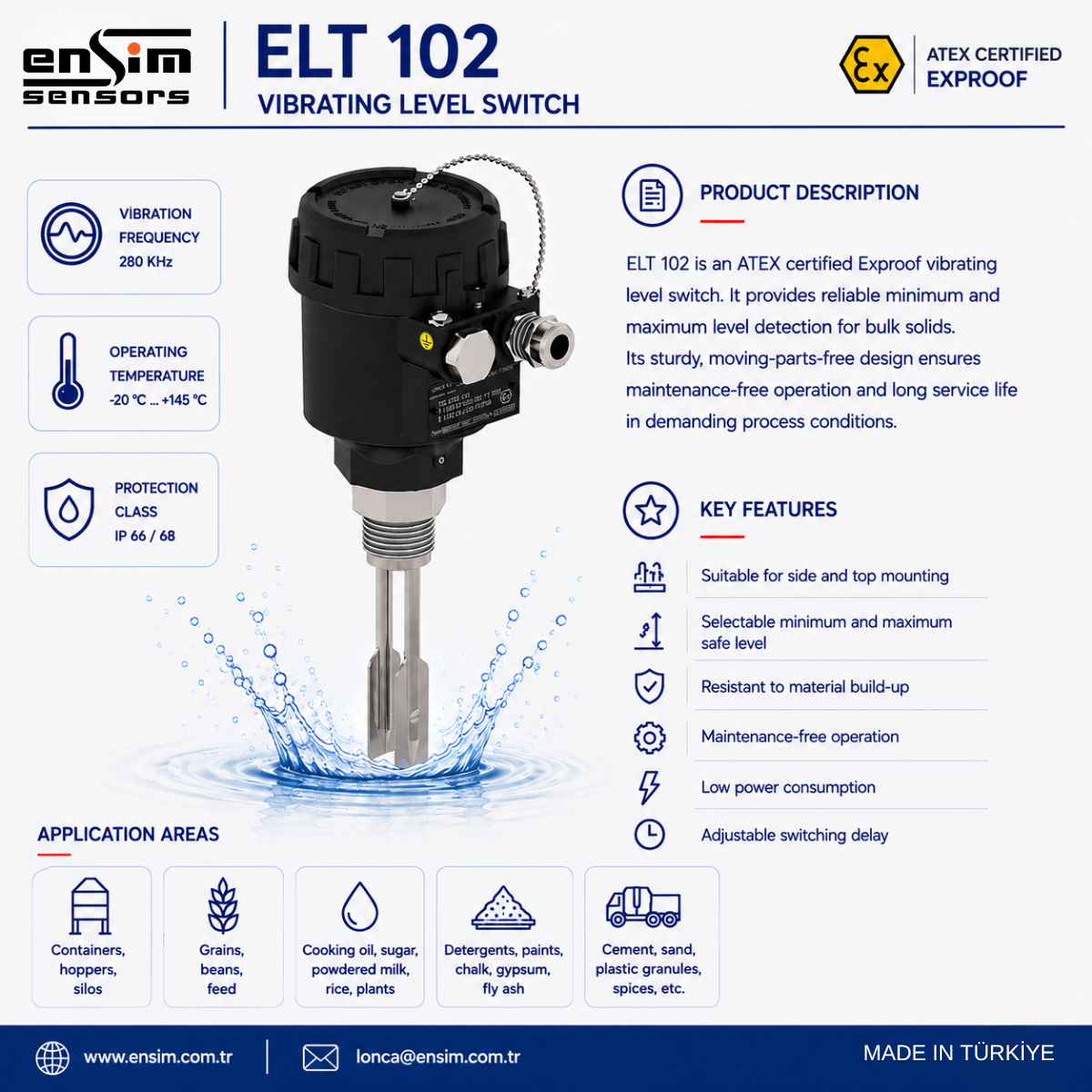 DX-ELT 102 Vibration Level Switch: Reliable Point Level Detection for Liquids, Solids and Powders