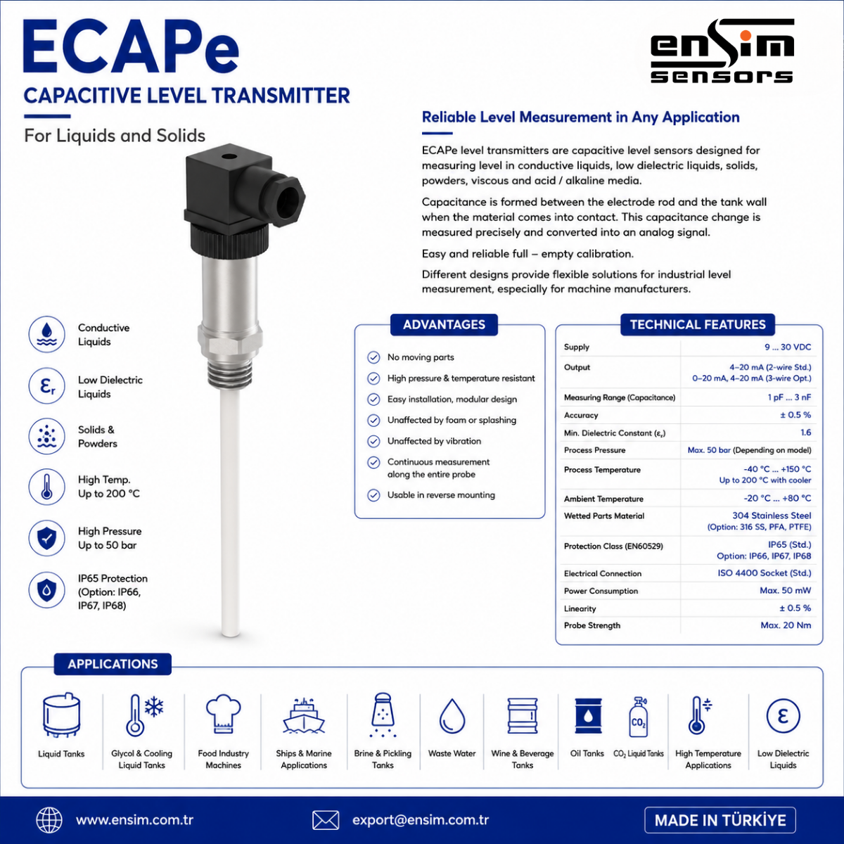 ECAPe Capacitive Level Transmitter: Compact and Reliable Level Measurement for Industrial Liquids