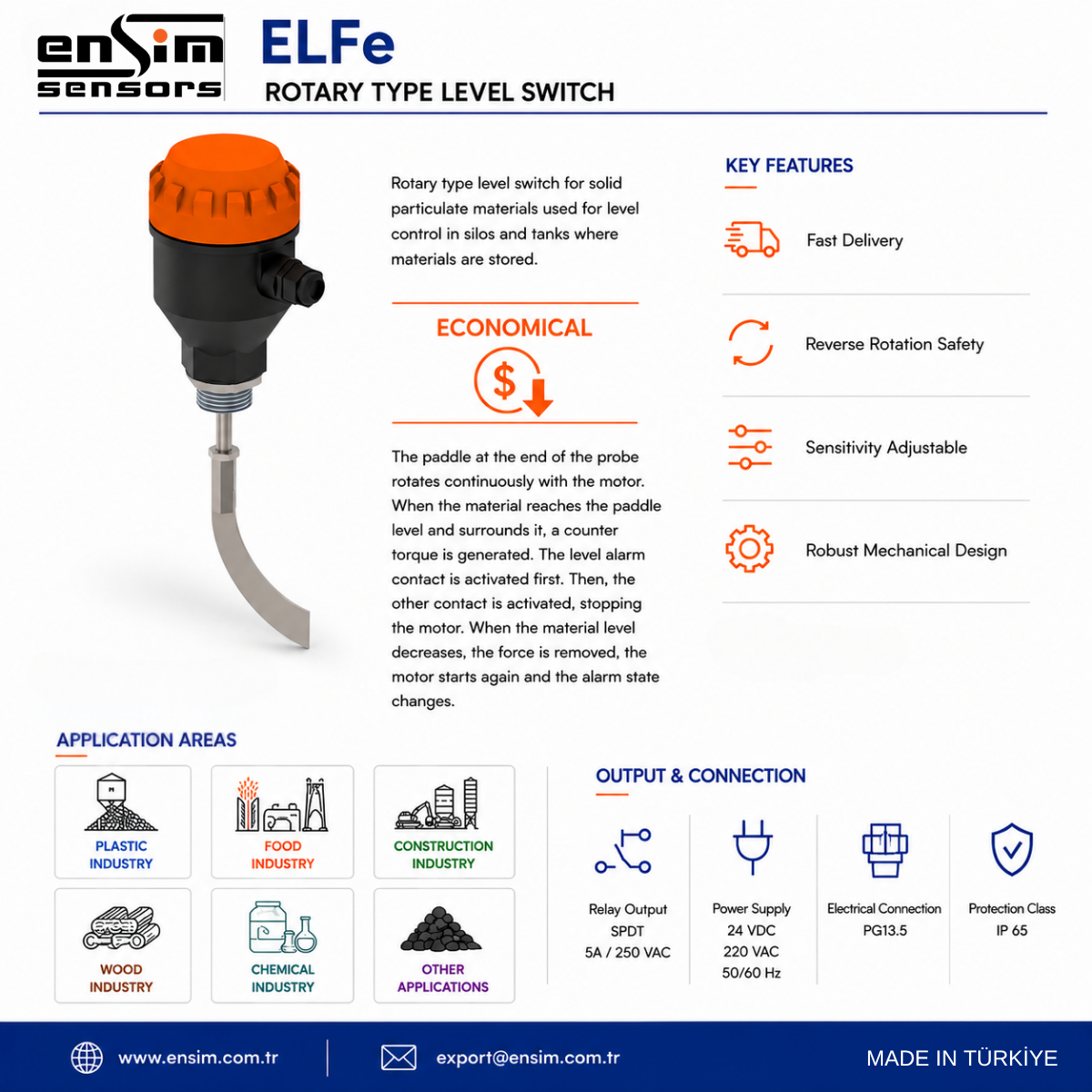 ELFe 101 Rotary Type Level Switch: Reliable Level Control for Bulk Solid Materials