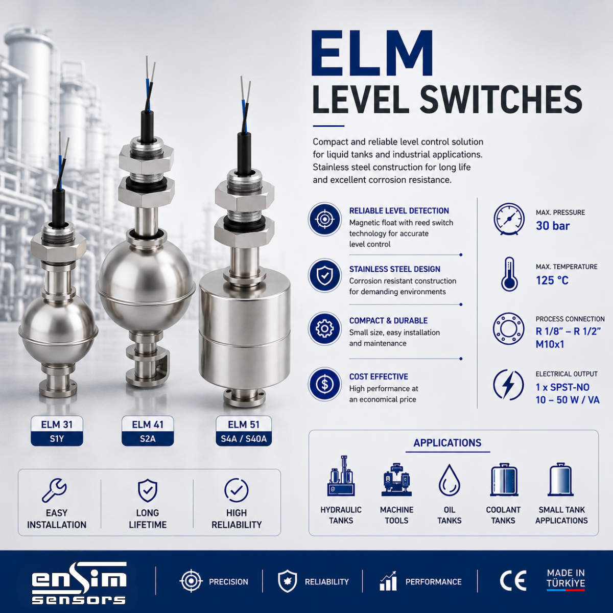 ELM 31, ELM 41 and ELM 51 Level Switches: Compact Vertical Solutions for Reliable Tank Level Control