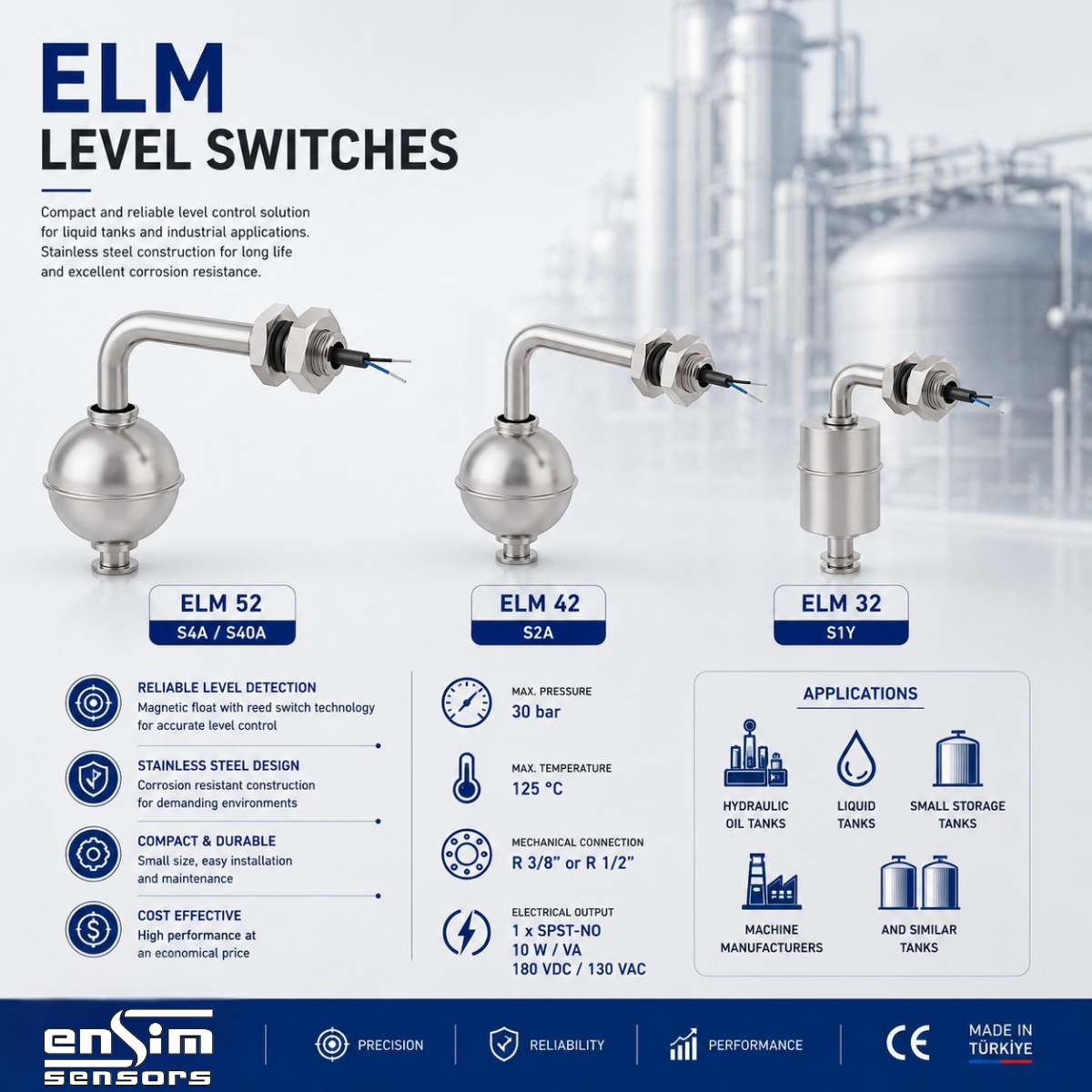 ELM 32, ELM 42 and ELM 52 Level Switches: Compact Vertical Solutions for Tank Level Control