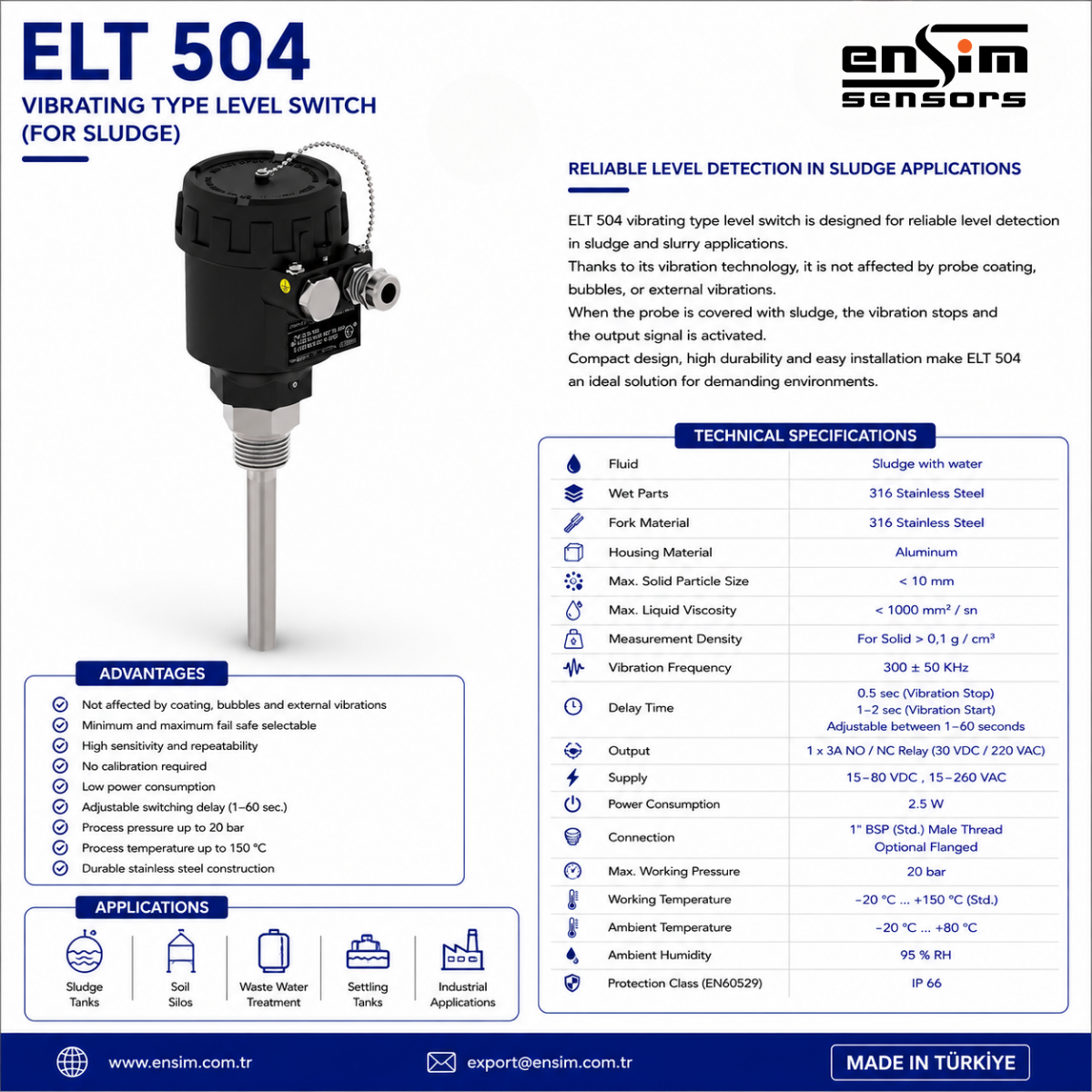 ELT 504 Vibrating Type Level Switch: Reliable Sludge Level Detection for Demanding Applications