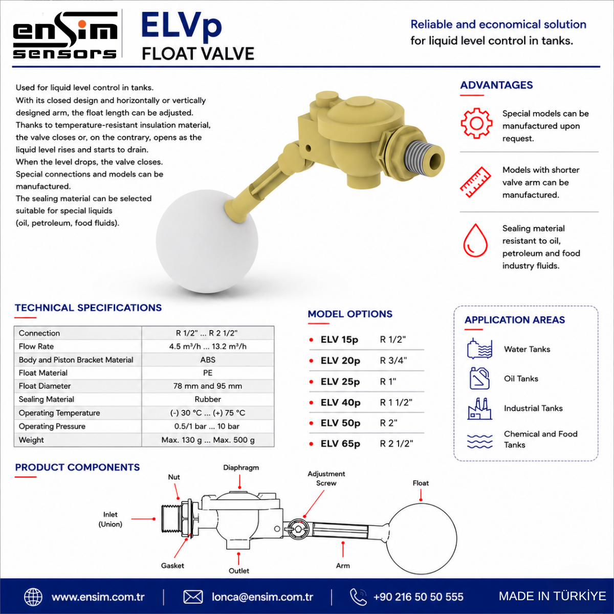 ELV Float Level Valves for Plastic Tanks: Mechanical Liquid Level Control with Stainless Steel Construction