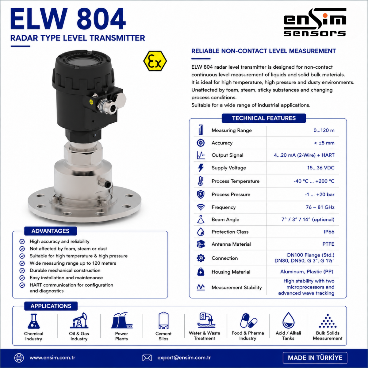 ELW 804 Radar Level Transmitter: Non-Contact Level Measurement for Demanding Industrial Applications