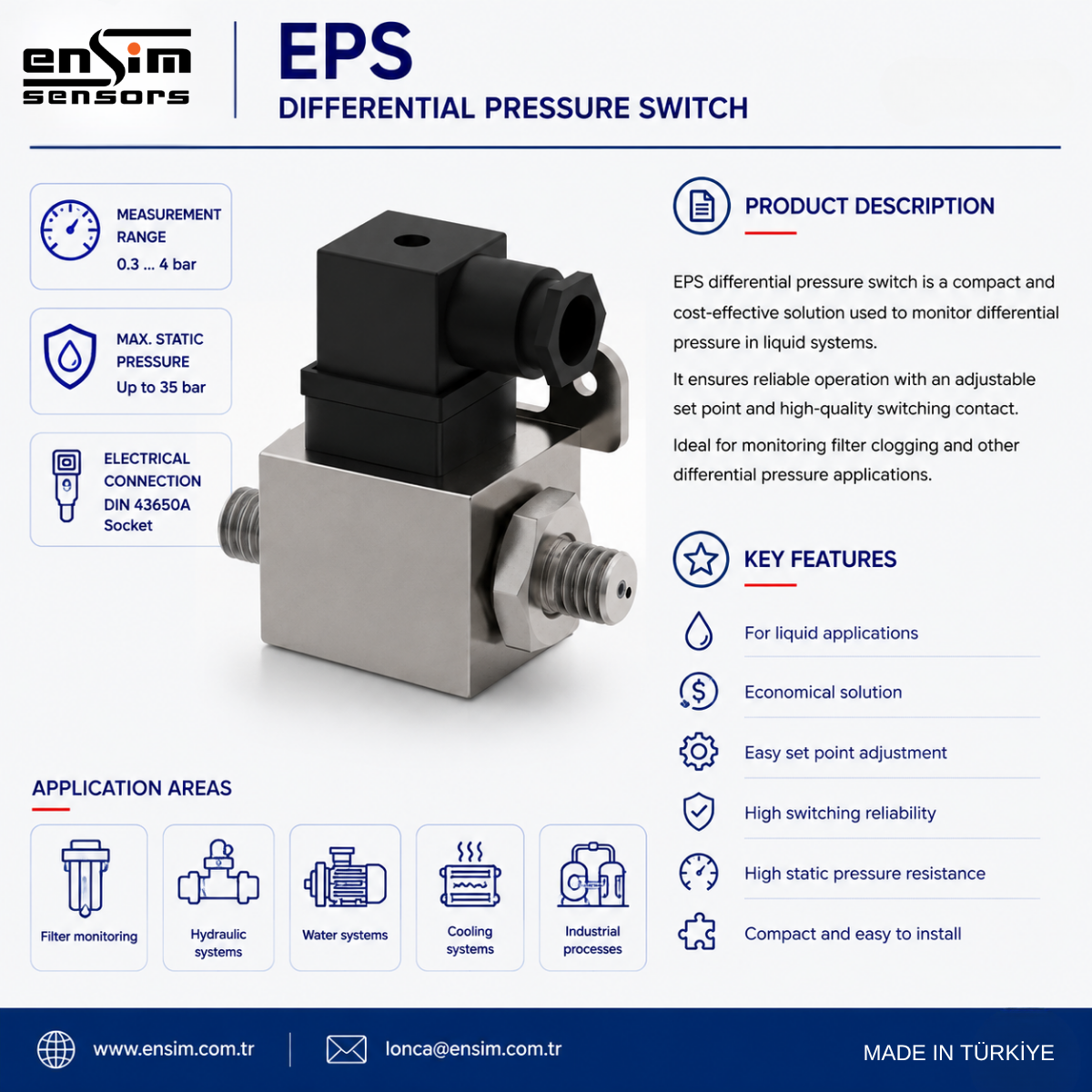 EPS 200 Differential Pressure Switch: Compact and Economical Filter Monitoring for Liquid Systems