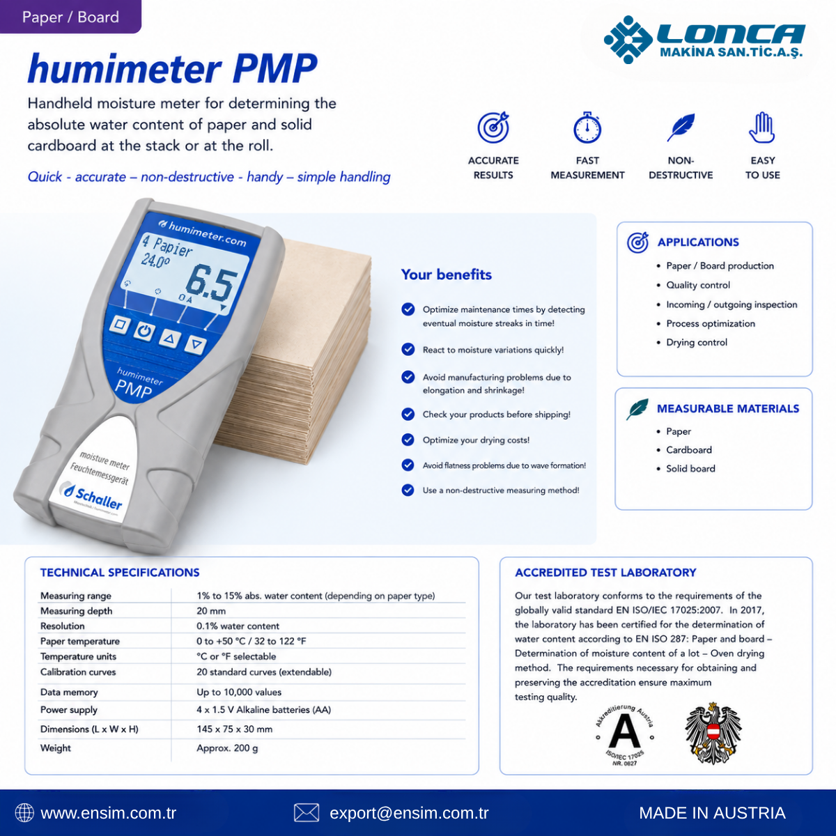 humimeter PMP: Non-Destructive Moisture Measurement for Stacked Paper and Solid Cardboard
