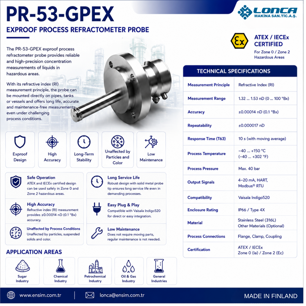 Vaisala Polaris PR53GPEX Probe Process Refractometer: Inline Concentration Measurement for Potentially Explosive Environments